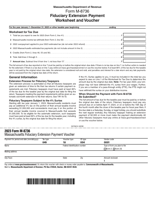 Form M-8736 Fiduciary Extension Payment Worksheet and Voucher - Massachusetts, 2023