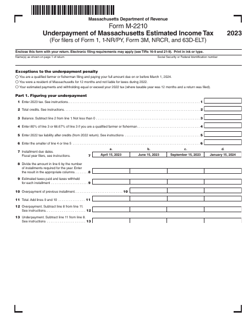 Form M-2210 Underpayment of Massachusetts Estimated Income Tax - Massachusetts, 2023