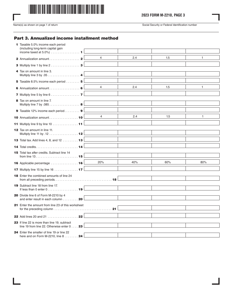 Form M-2210 Underpayment of Massachusetts Estimated Income Tax - Massachusetts, Page 3