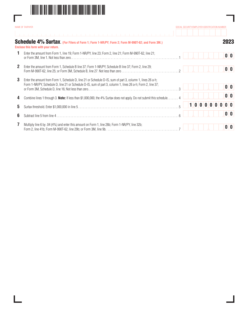 Schedule 4% Surtax - Massachusetts, Page 1