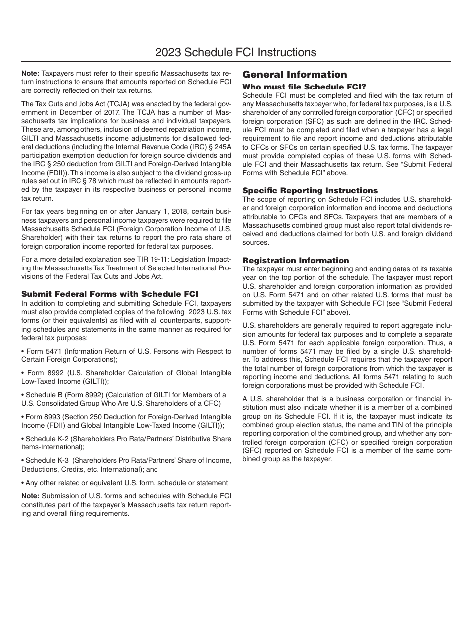 Schedule FCI Foreign Corporation Income of U.S. Shareholder - Massachusetts, Page 2