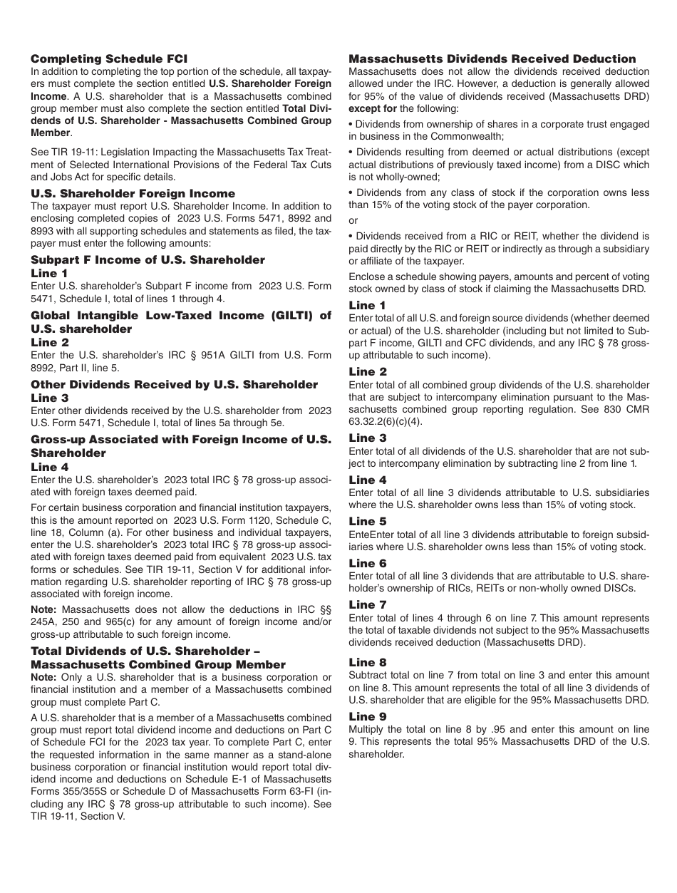 Schedule FCI Foreign Corporation Income of U.S. Shareholder - Massachusetts, Page 3