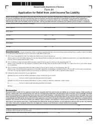 Form 84 Application for Relief From Joint Income Tax Liability - Massachusetts