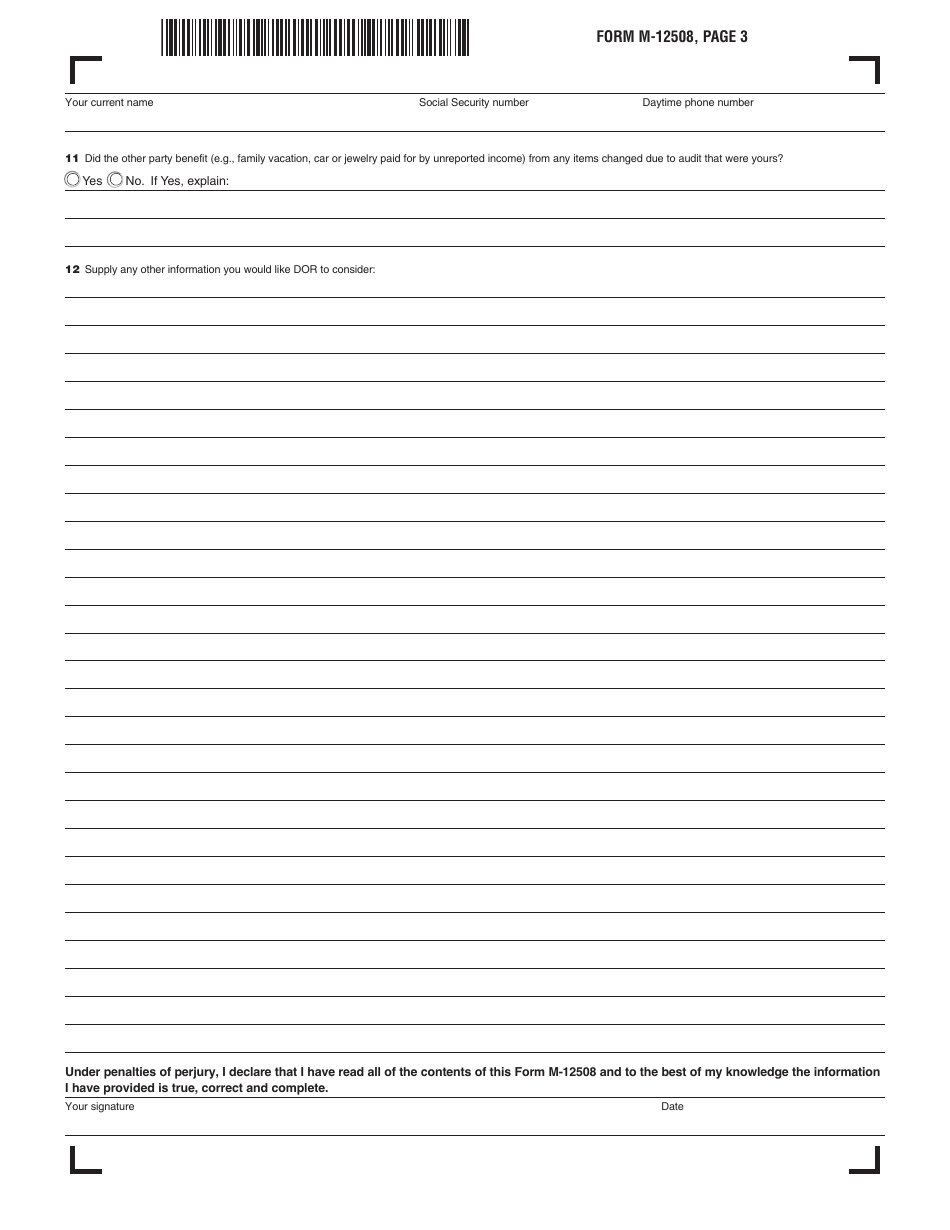 Form M-12508 Massachusetts Questionnaire for Non-requesting Spouse - Massachusetts, Page 3