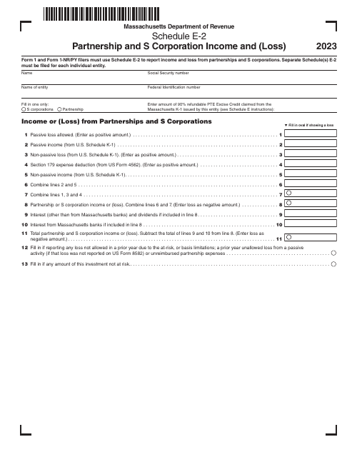 Schedule E-2 Partnership and S Corporation Income and (Loss) - Massachusetts, 2023