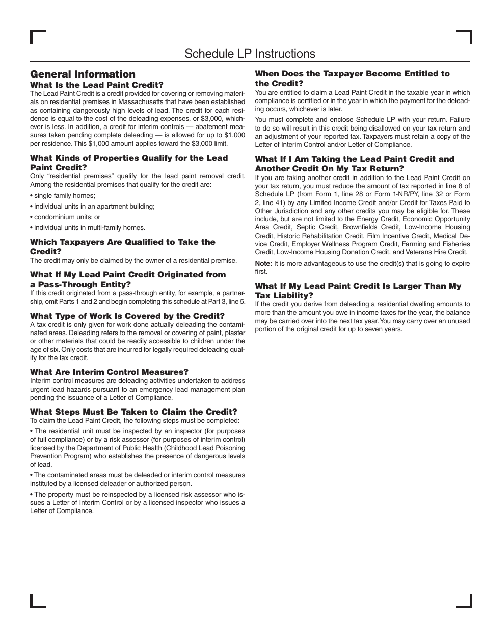 Schedule LP Credit for Removing or Covering Lead Paint on Residential Premises - Massachusetts, Page 3