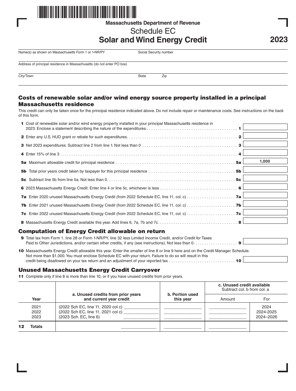 Schedule EC Solar and Wind Energy Credit - Massachusetts, Page 1