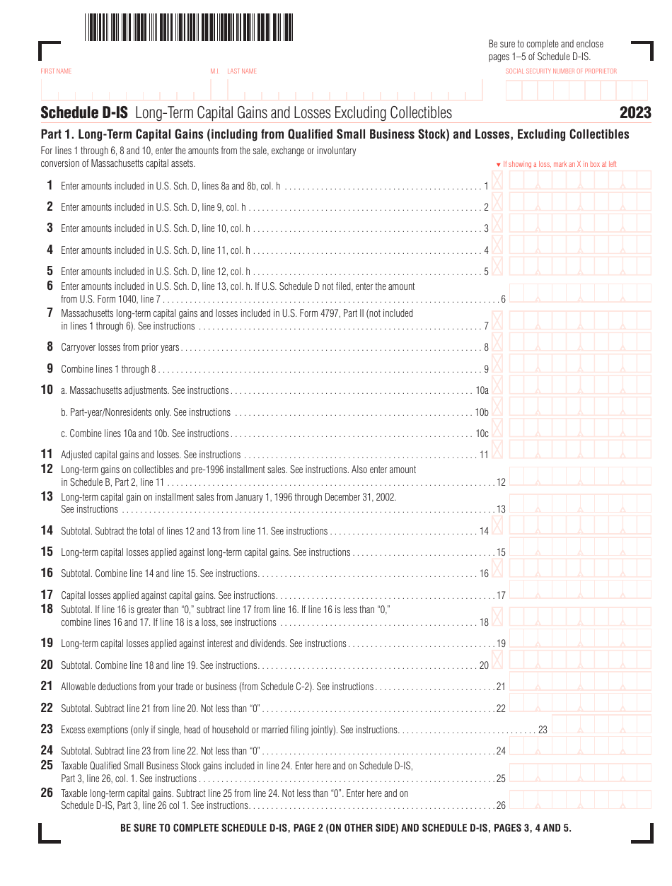 Schedule D-IS Long-Term Capital Gains and Losses Excluding Collectibles - Massachusetts, Page 1