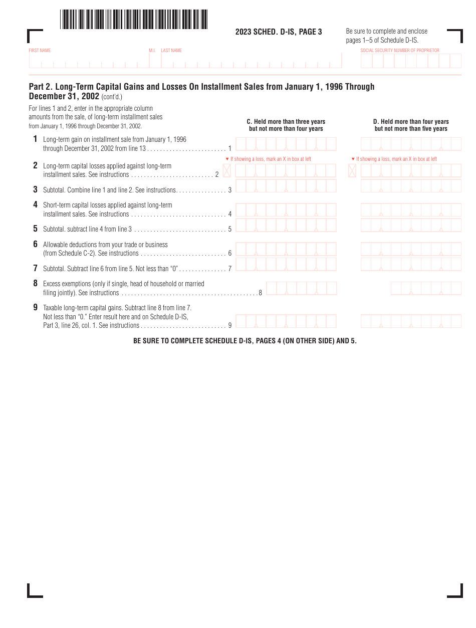 Schedule D-IS Long-Term Capital Gains and Losses Excluding Collectibles - Massachusetts, Page 3