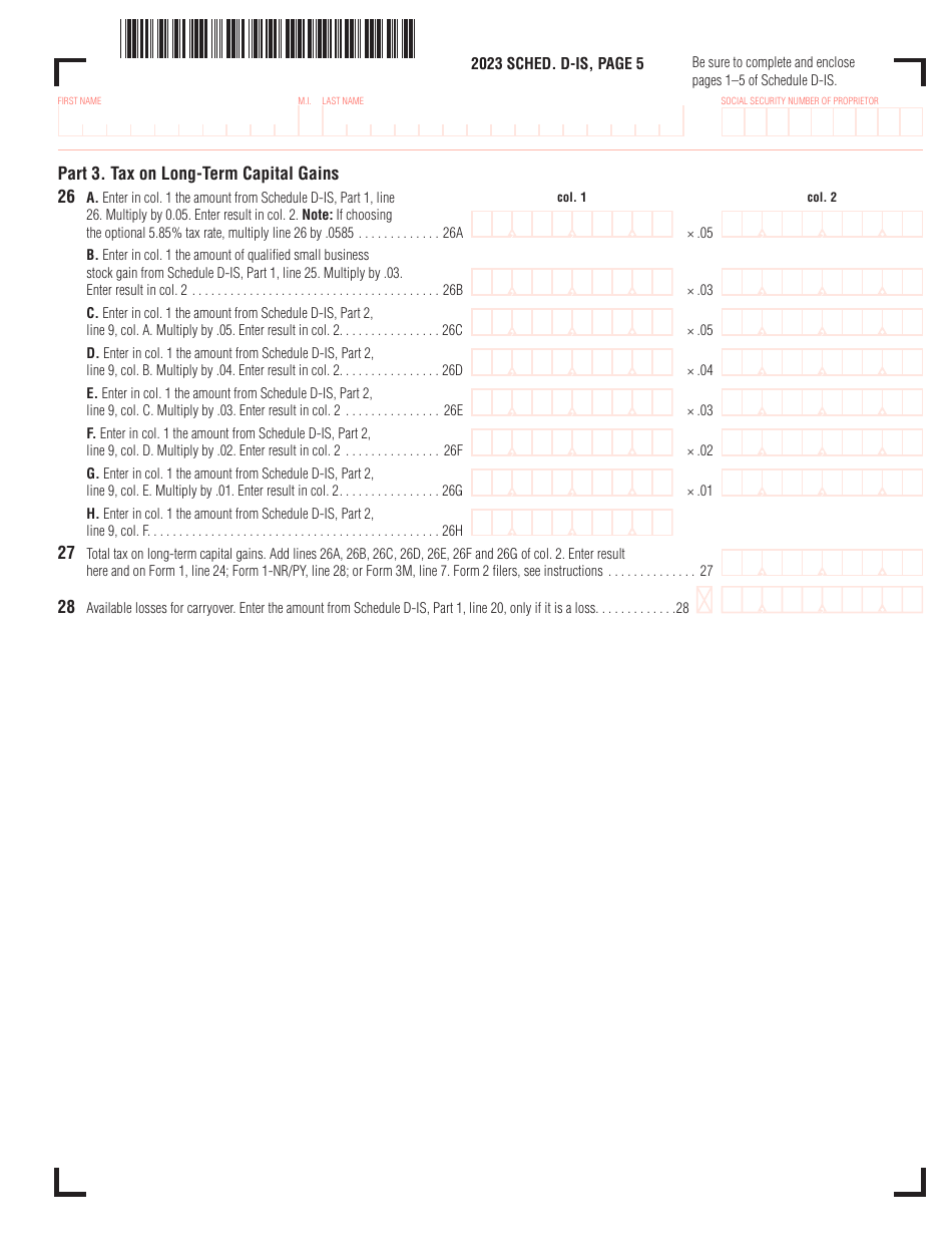 Schedule D-IS Long-Term Capital Gains and Losses Excluding Collectibles - Massachusetts, Page 5