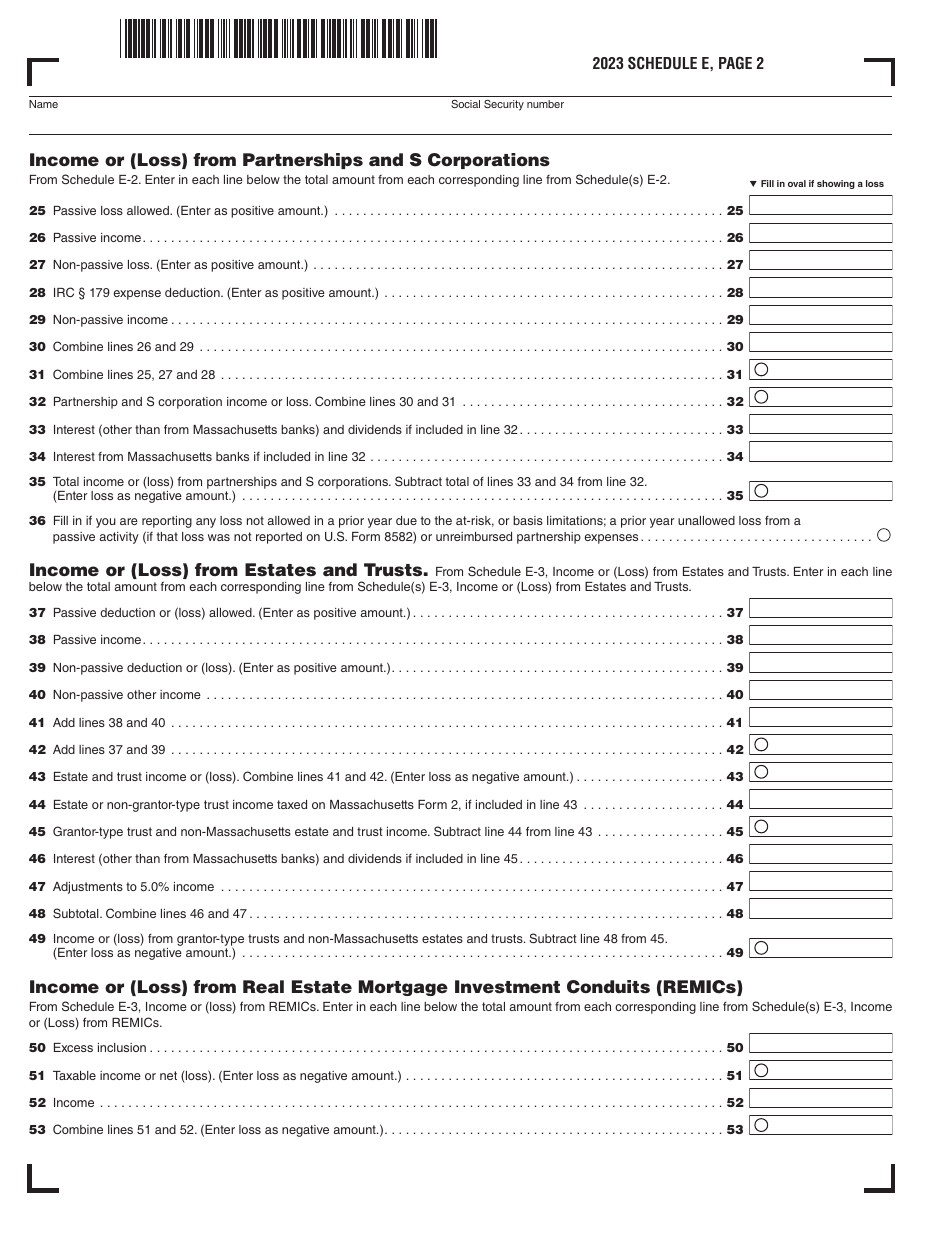 Schedule E RECONCILIATION Total Supplemental Income and (Loss) - Massachusetts, Page 2