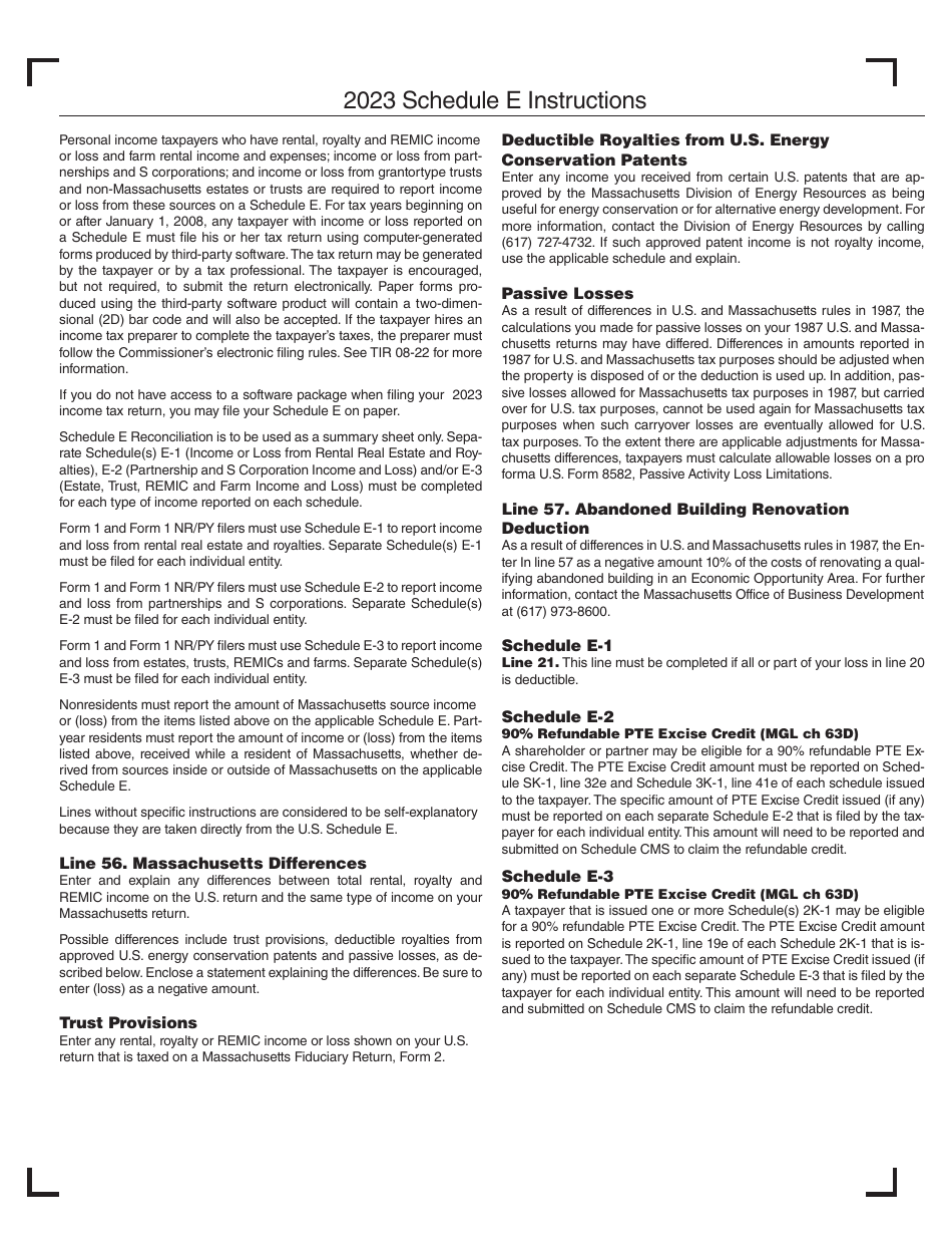 Schedule E RECONCILIATION Total Supplemental Income and (Loss) - Massachusetts, Page 4
