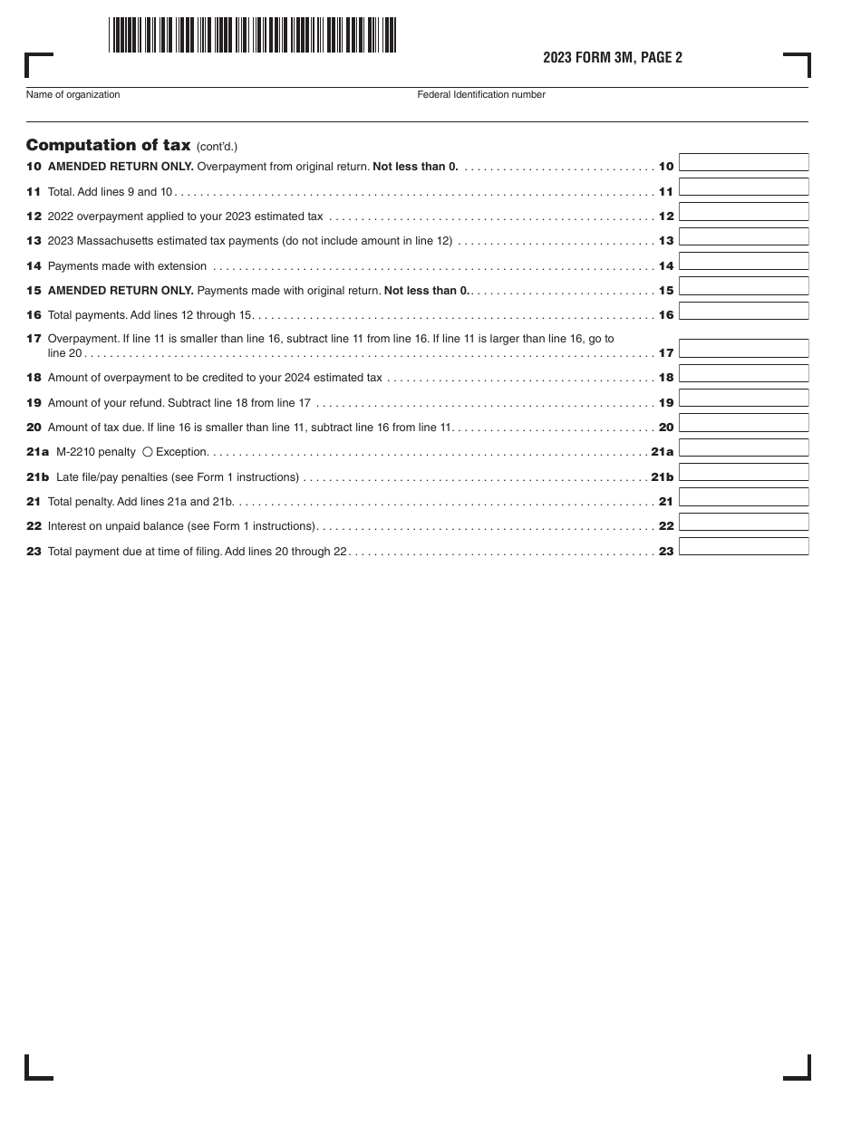 Form 3M Income Tax Return for Clubs and Other Organizations Not Engaged in Business for Profit - Massachusetts, Page 2