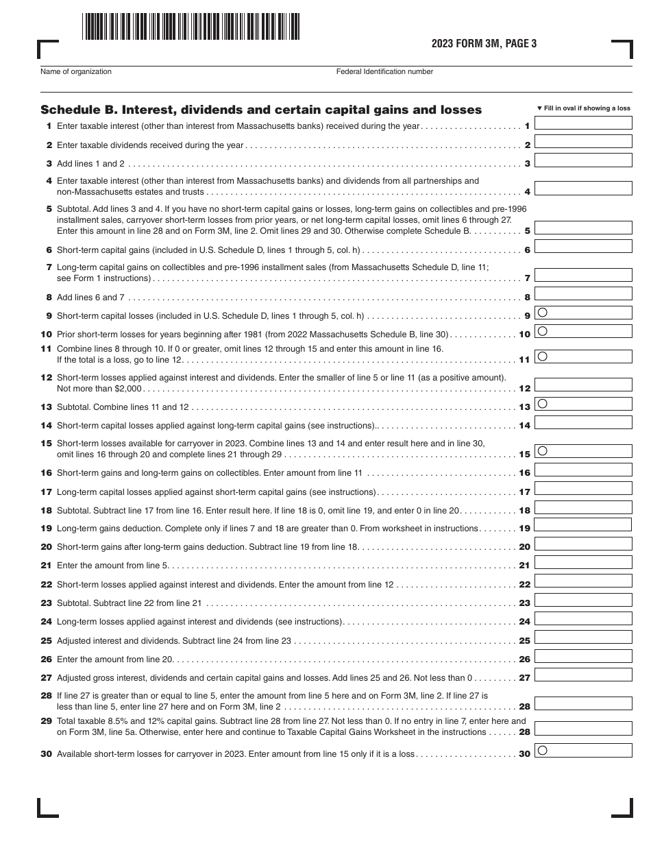 Form 3M Income Tax Return for Clubs and Other Organizations Not Engaged in Business for Profit - Massachusetts, Page 3