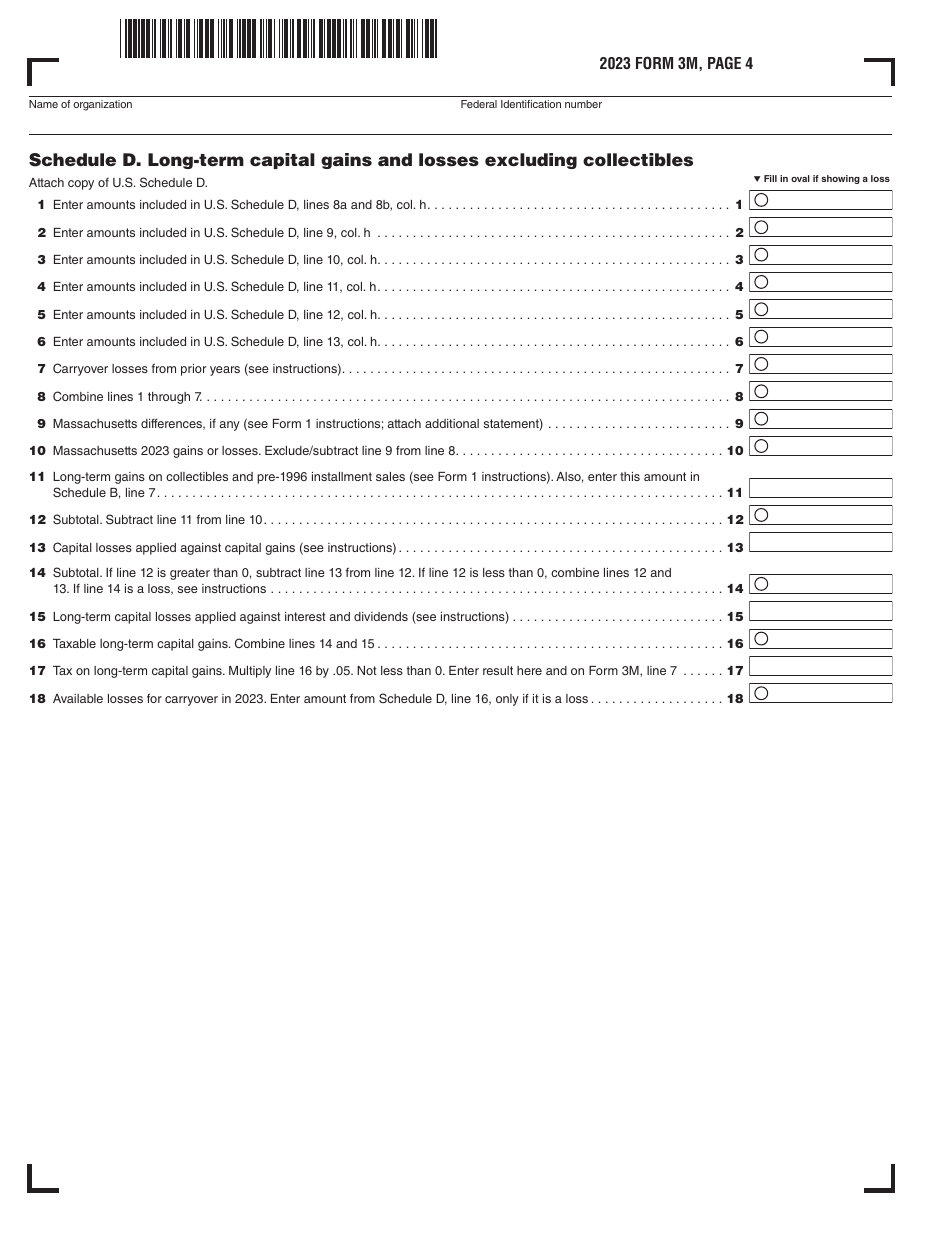 Form 3M Income Tax Return for Clubs and Other Organizations Not Engaged in Business for Profit - Massachusetts, Page 4