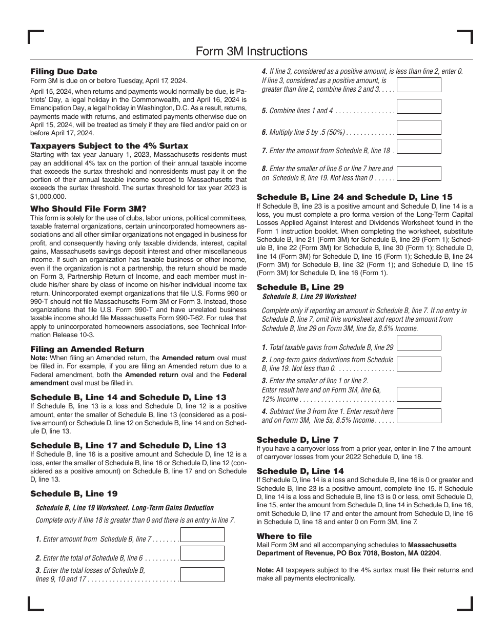 Form 3M Income Tax Return for Clubs and Other Organizations Not Engaged in Business for Profit - Massachusetts, Page 5