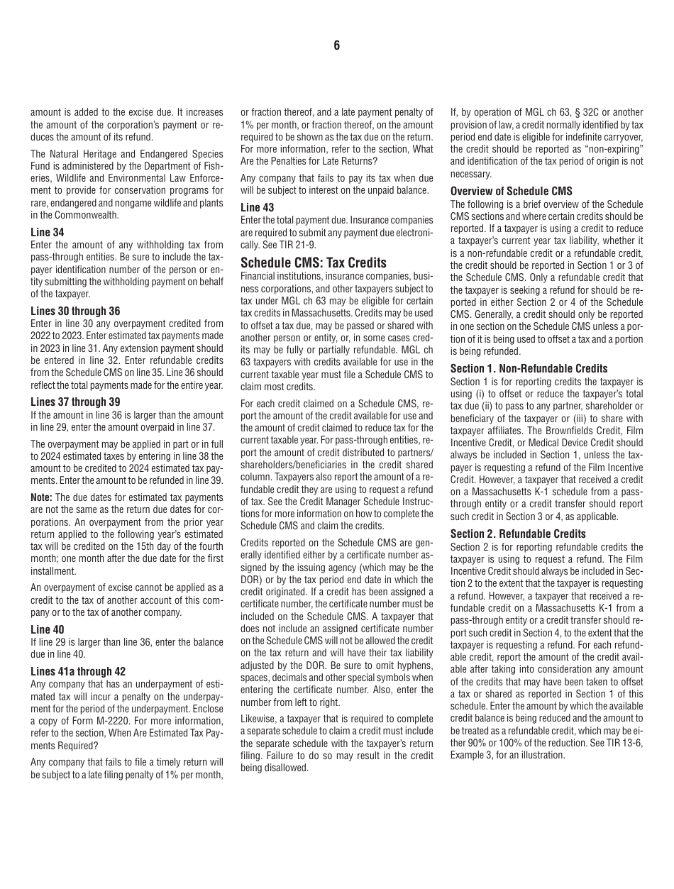 Instructions for Form 63-23P Premium Excise Return for Insurance Companies - Massachusetts, Page 6