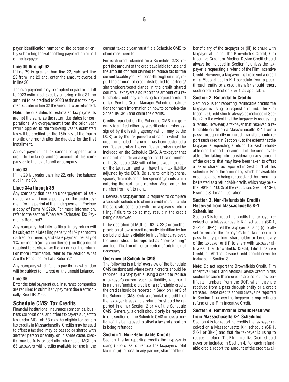 Instructions for Form 63-20P Premium Excise Return for Life Insurance Companies - Massachusetts, Page 5