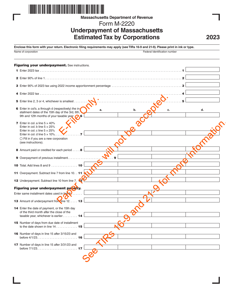Form M-2220 Underpayment of Massachusetts Estimated Tax by Corporations - Massachusetts, Page 2
