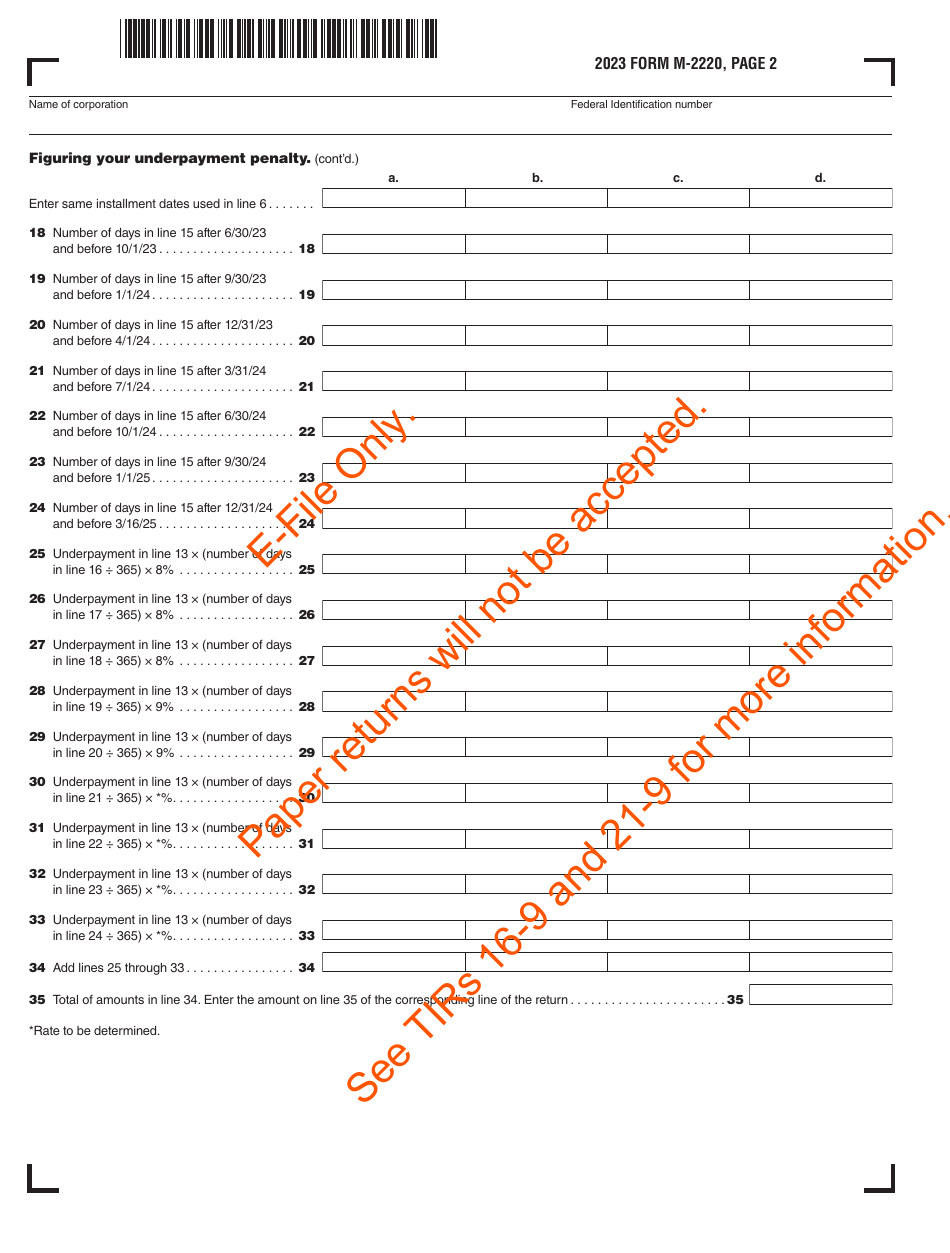 Form M-2220 Underpayment of Massachusetts Estimated Tax by Corporations - Massachusetts, Page 3