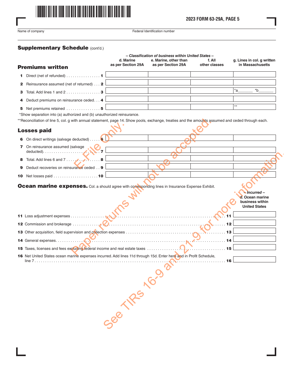 Form 63-29A Ocean Marine Profits Tax Return - Massachusetts, Page 6
