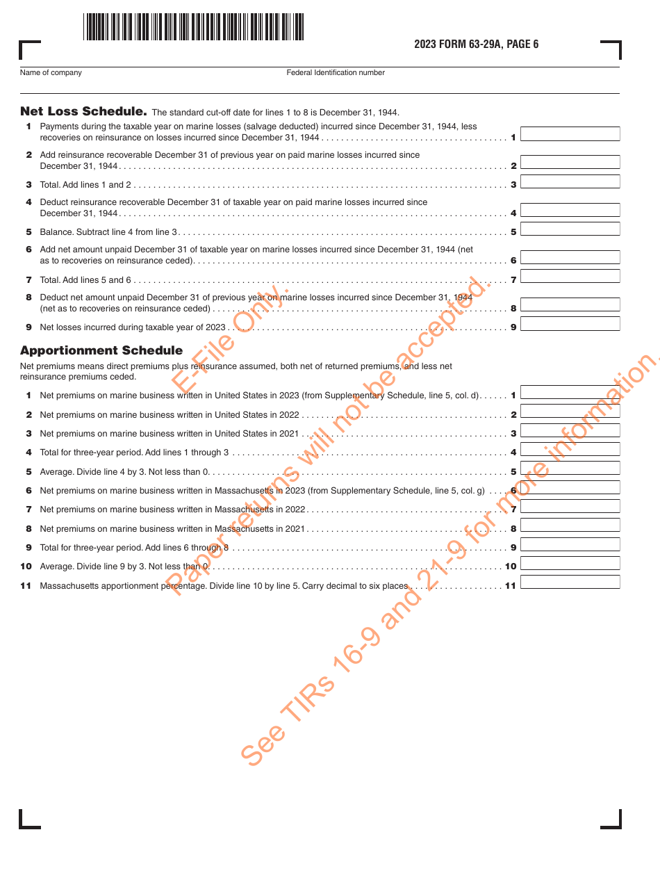Form 63-29A Ocean Marine Profits Tax Return - Massachusetts, Page 7