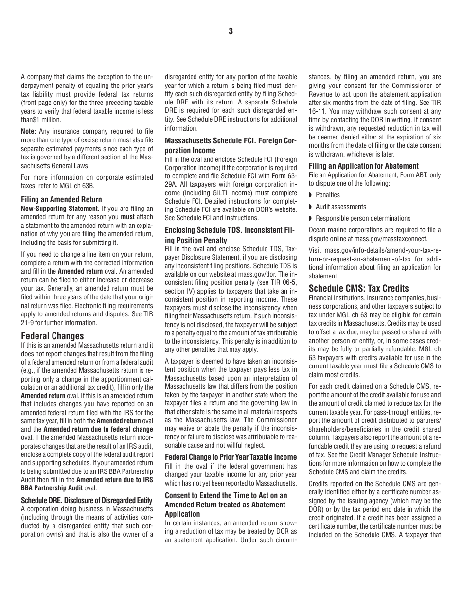 Instructions for Form 63-29A Ocean Marine Profits Tax Return - Massachusetts, Page 3