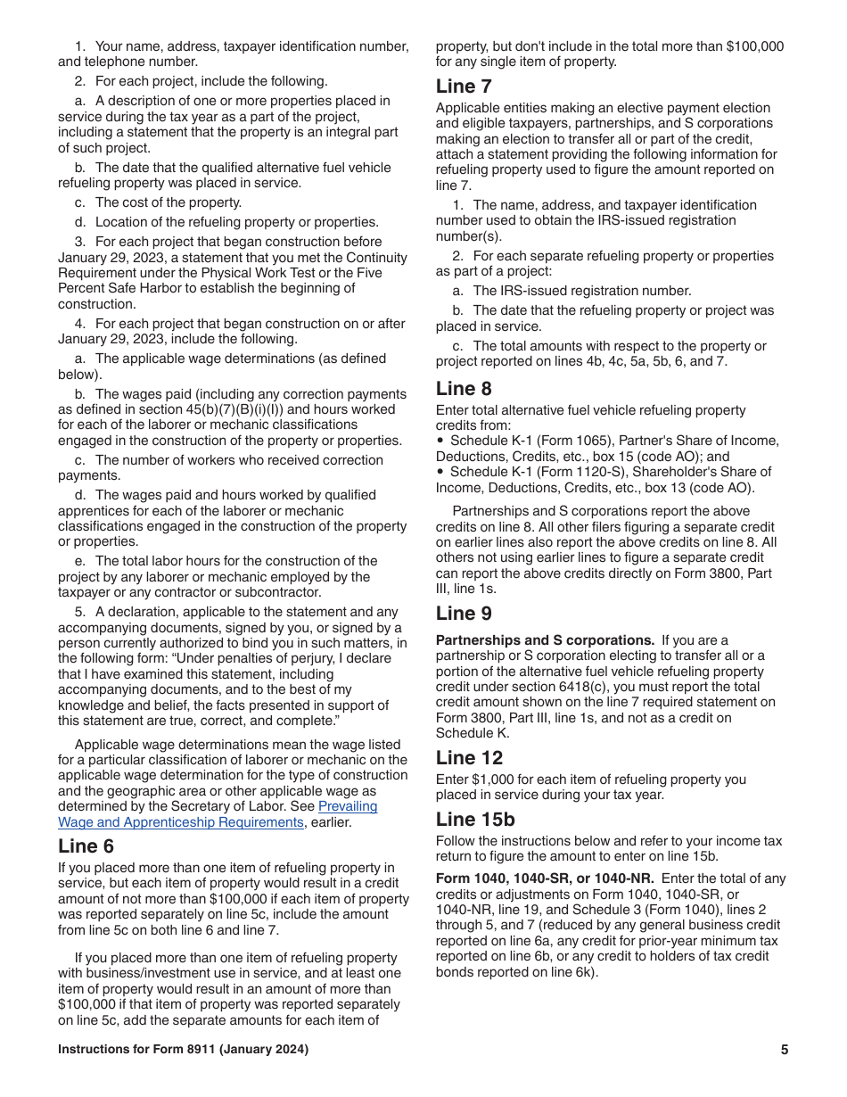 Instructions for IRS Form 8911 Alternative Fuel Vehicle Refueling Property Credit, Page 5