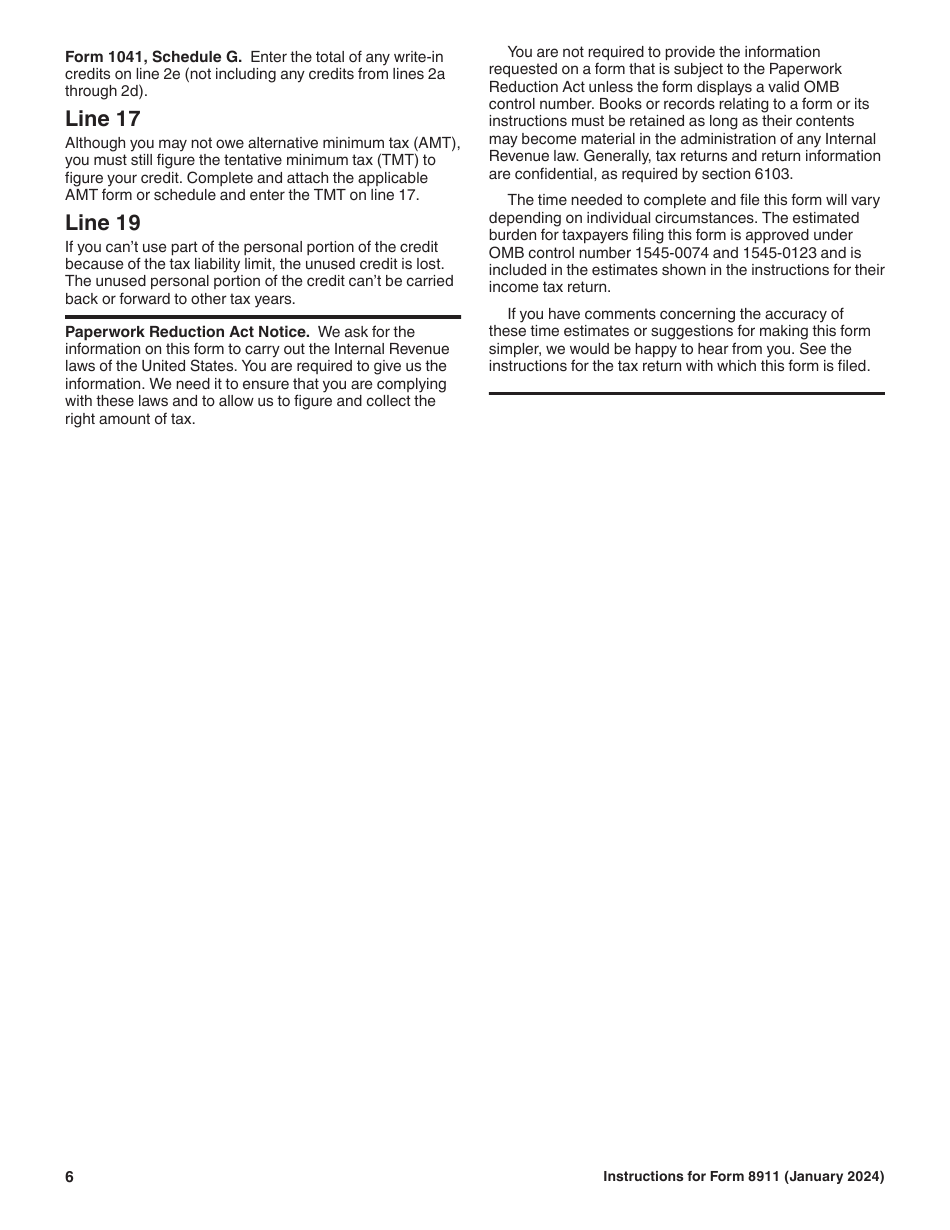 Instructions for IRS Form 8911 Alternative Fuel Vehicle Refueling Property Credit, Page 6