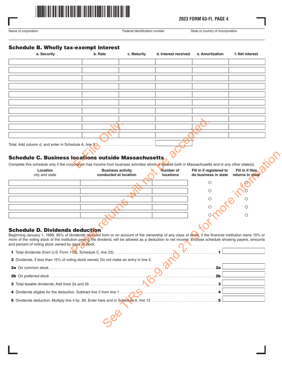 Form 63-FI Financial Institution Excise Return - Massachusetts, Page 5