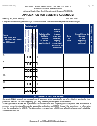 Form FAA-0001B Application for Benefits Addendum - Arizona