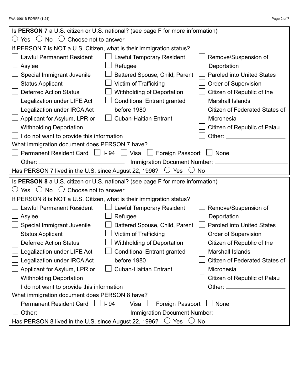 Form FAA-0001B Application for Benefits Addendum - Arizona, Page 2