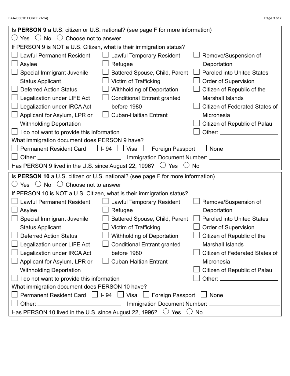 Form FAA-0001B Application for Benefits Addendum - Arizona, Page 3