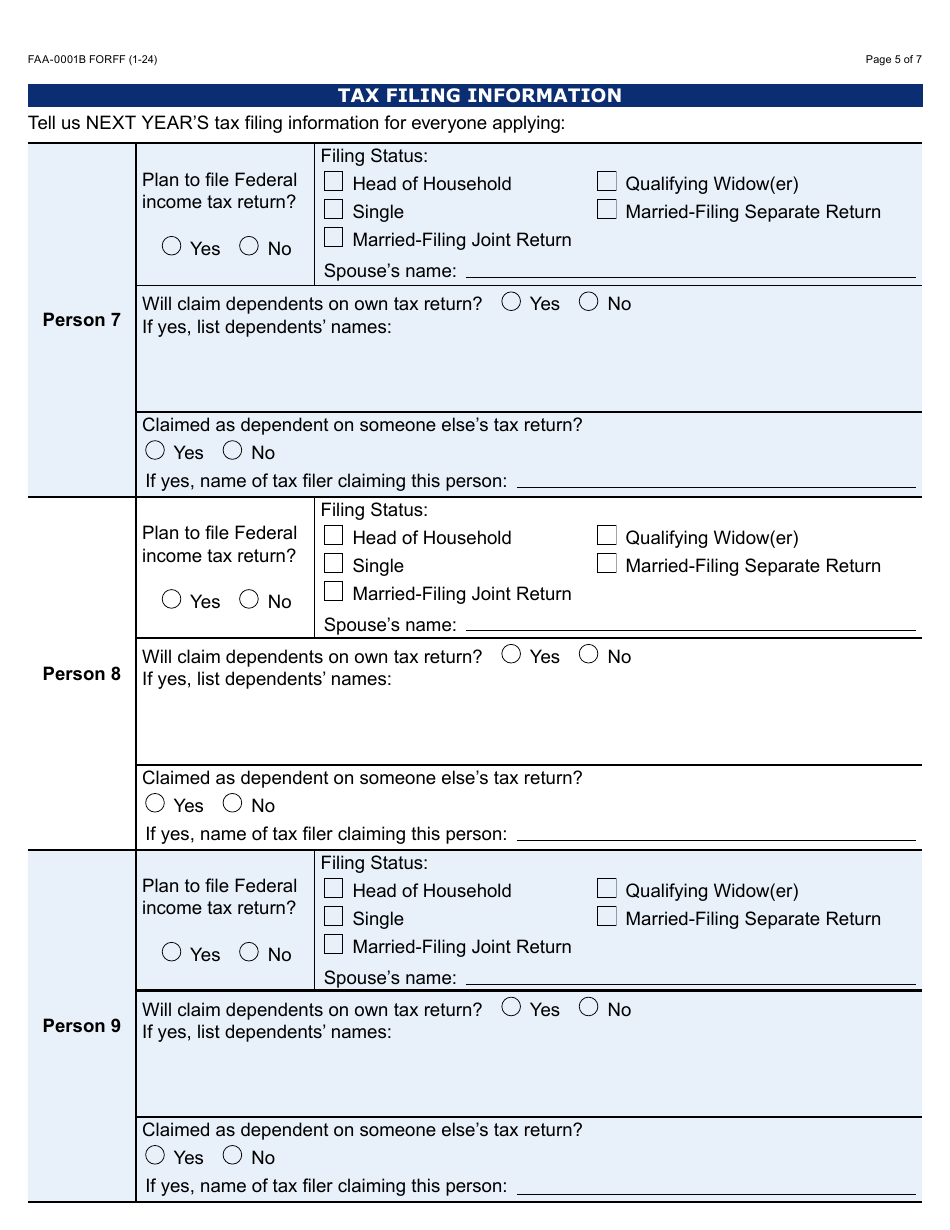 Form FAA-0001B Application for Benefits Addendum - Arizona, Page 5