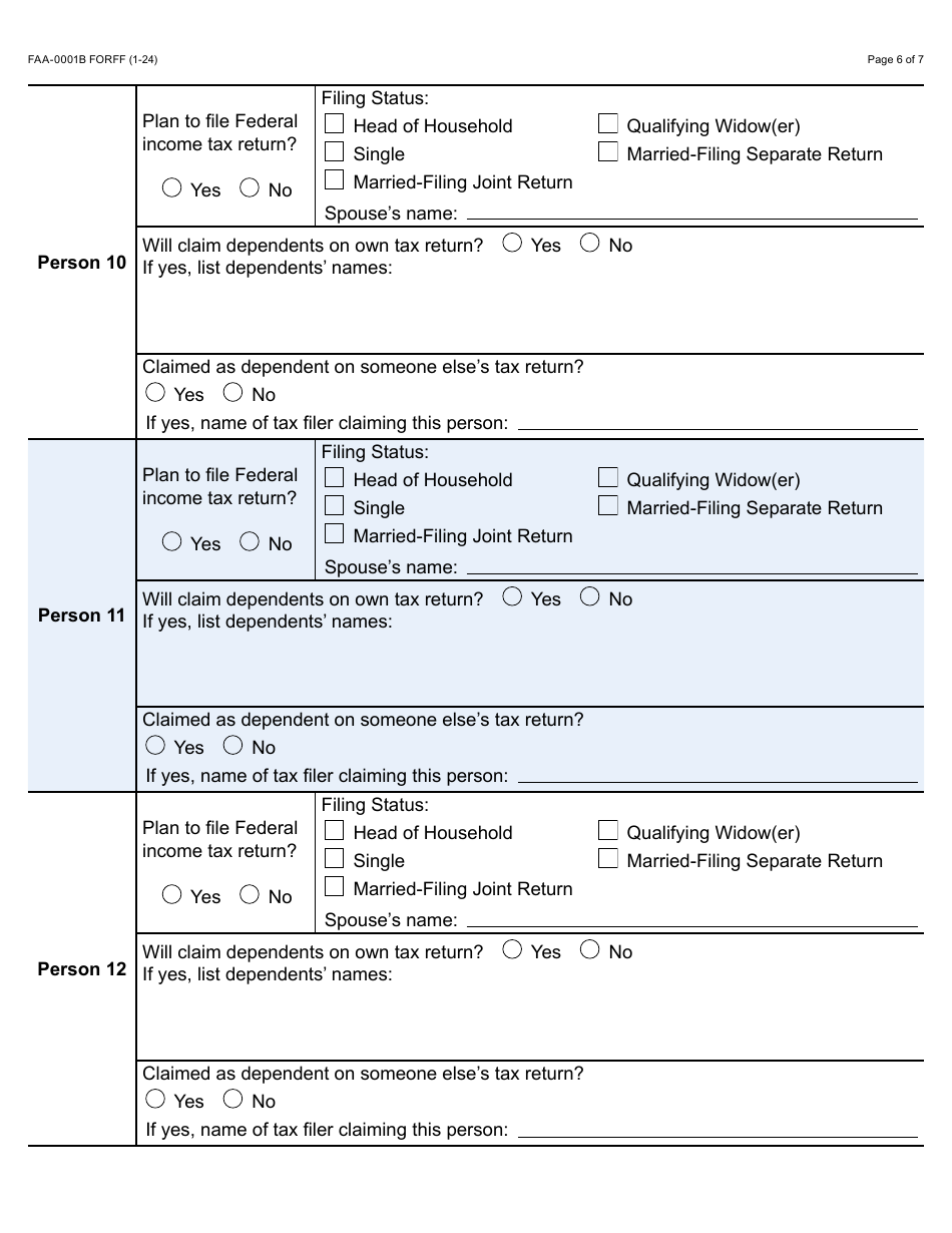 Form FAA-0001B Application for Benefits Addendum - Arizona, Page 6