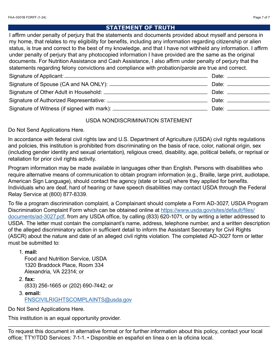 Form FAA-0001B Application for Benefits Addendum - Arizona, Page 7