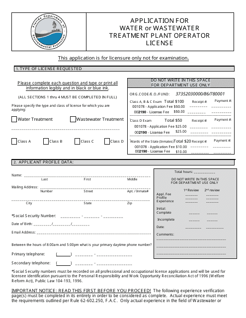 DEP Form 62-602.900(1)  Printable Pdf
