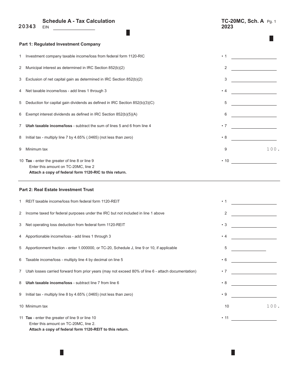 Form TC-20MC Utah Tax Return for Miscellaneous Corporations - Utah, Page 3