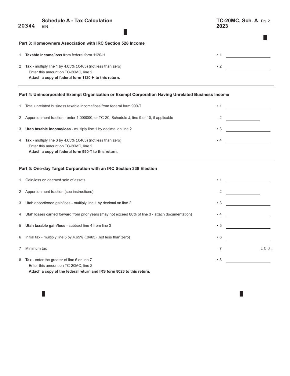 Form TC-20MC Utah Tax Return for Miscellaneous Corporations - Utah, Page 4
