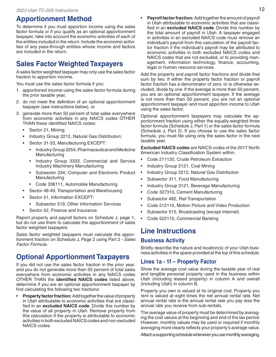 Instructions for Form TC-20S Utah S Corporation Return - Utah, Page 14