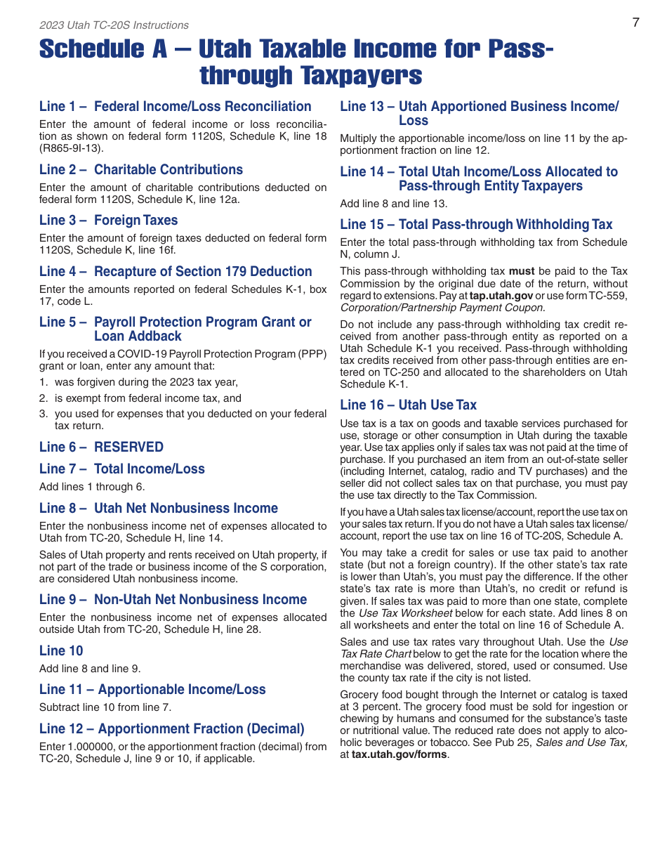 Instructions for Form TC-20S Utah S Corporation Return - Utah, Page 9