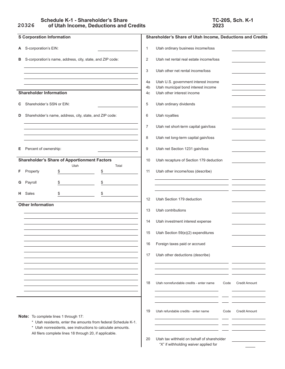Form TC-20S Utah S Corporation Return - Utah, Page 10