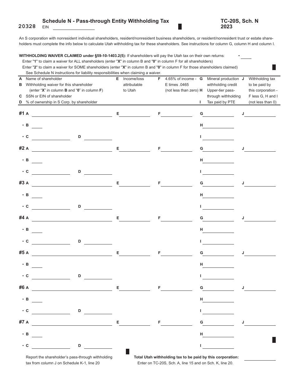 Form TC-20S Utah S Corporation Return - Utah, Page 12