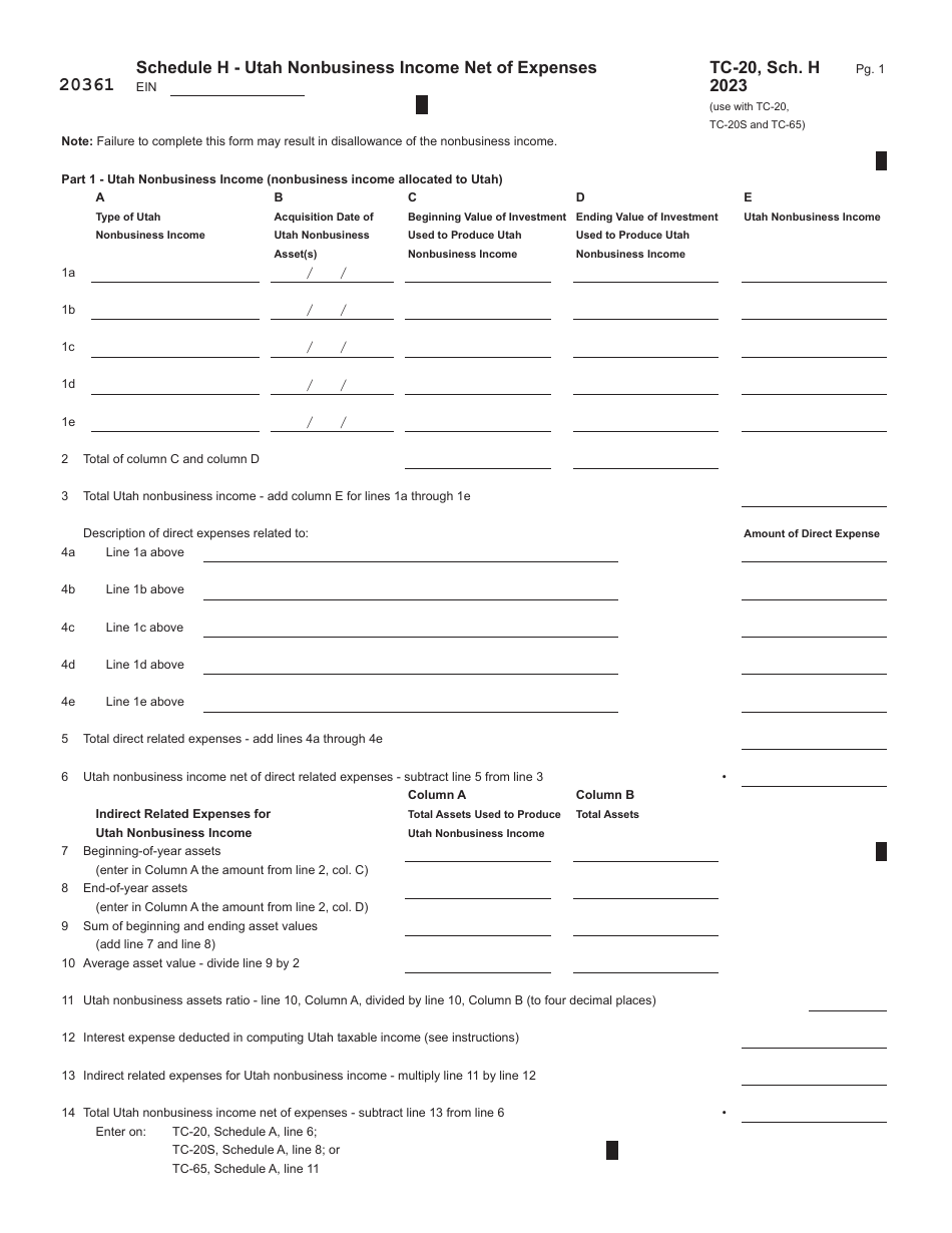 Form TC-20S Utah S Corporation Return - Utah, Page 5