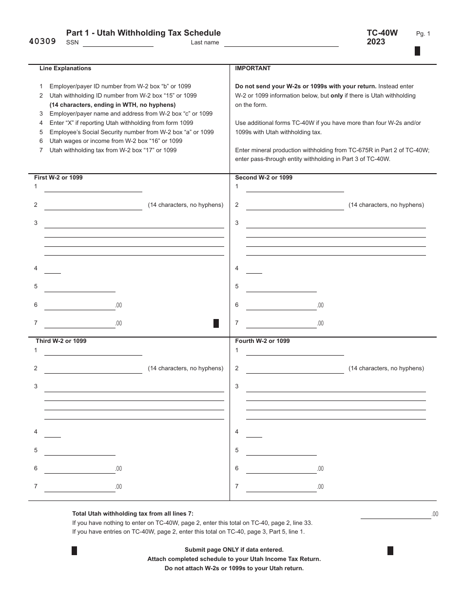 Form TC-40 Utah Individual Income Tax Return - Utah, Page 6