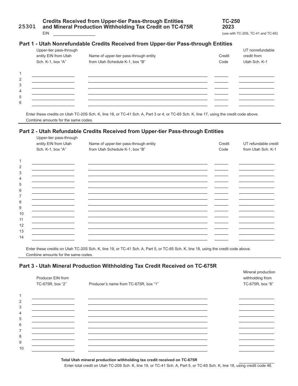 Form TC-65 Utah Partnership / Limited Liability Partnership / Limited Liability Company Return - Utah, Page 10