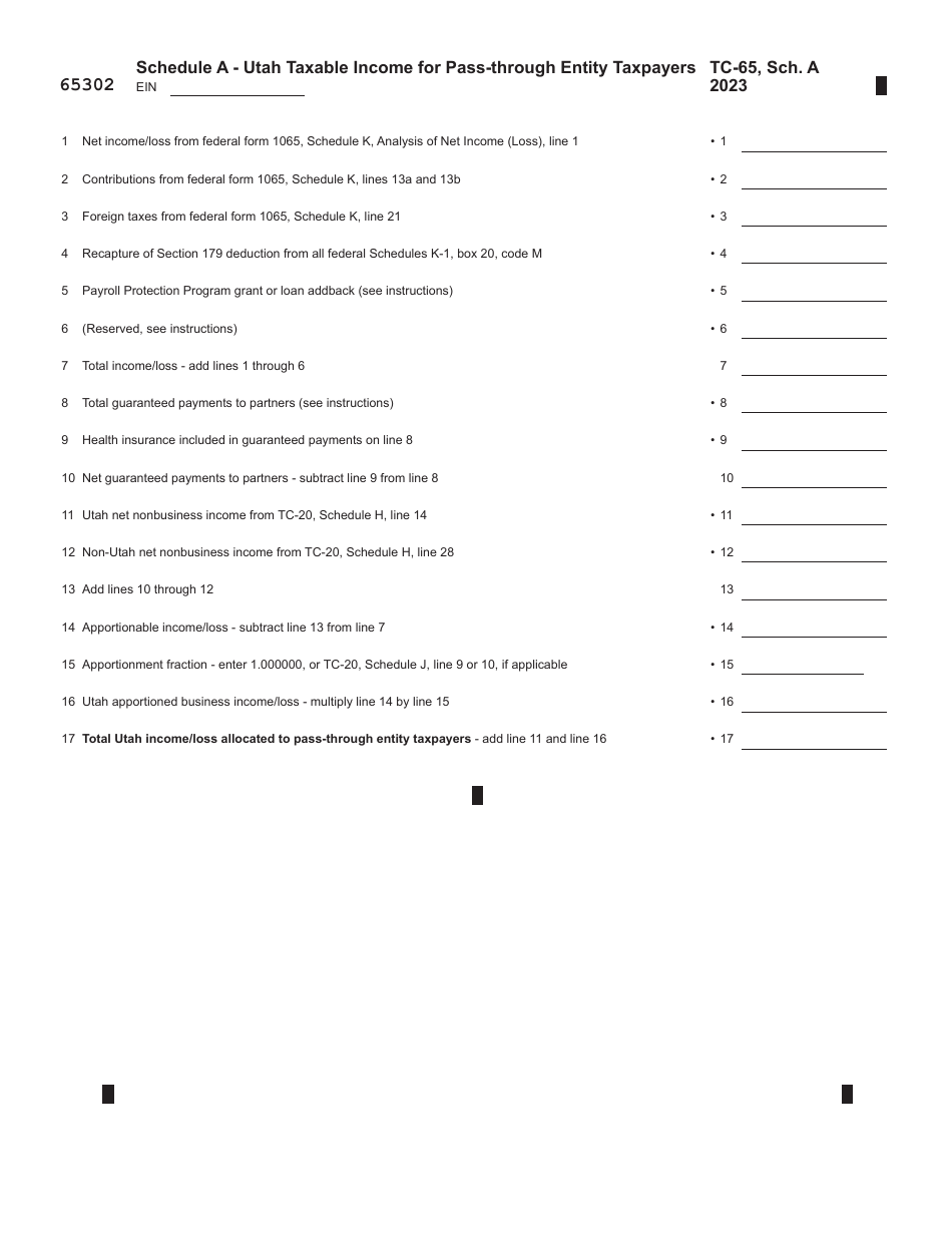 Form TC-65 Utah Partnership / Limited Liability Partnership / Limited Liability Company Return - Utah, Page 2