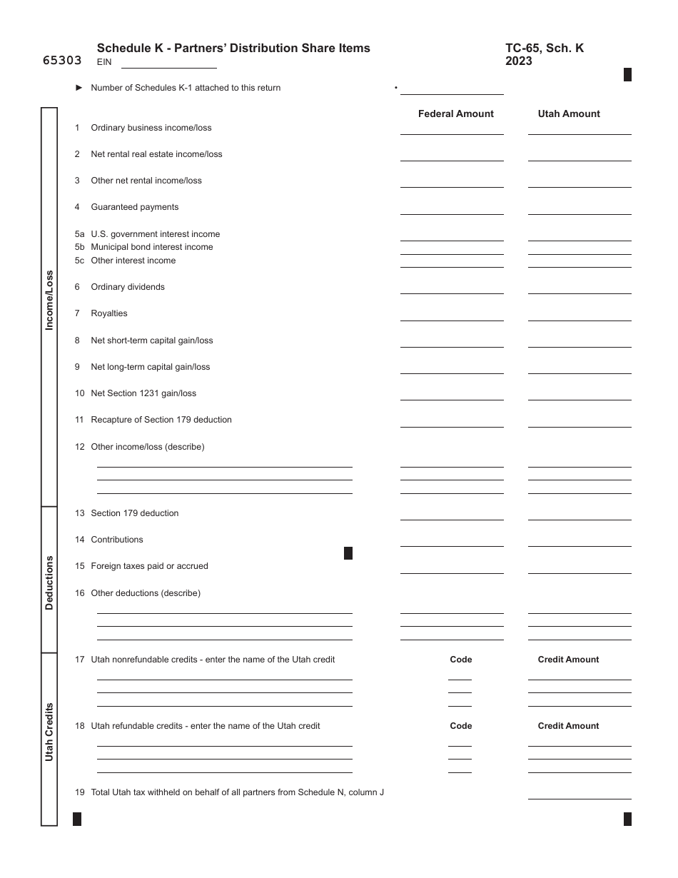 Form TC-65 Utah Partnership / Limited Liability Partnership / Limited Liability Company Return - Utah, Page 7