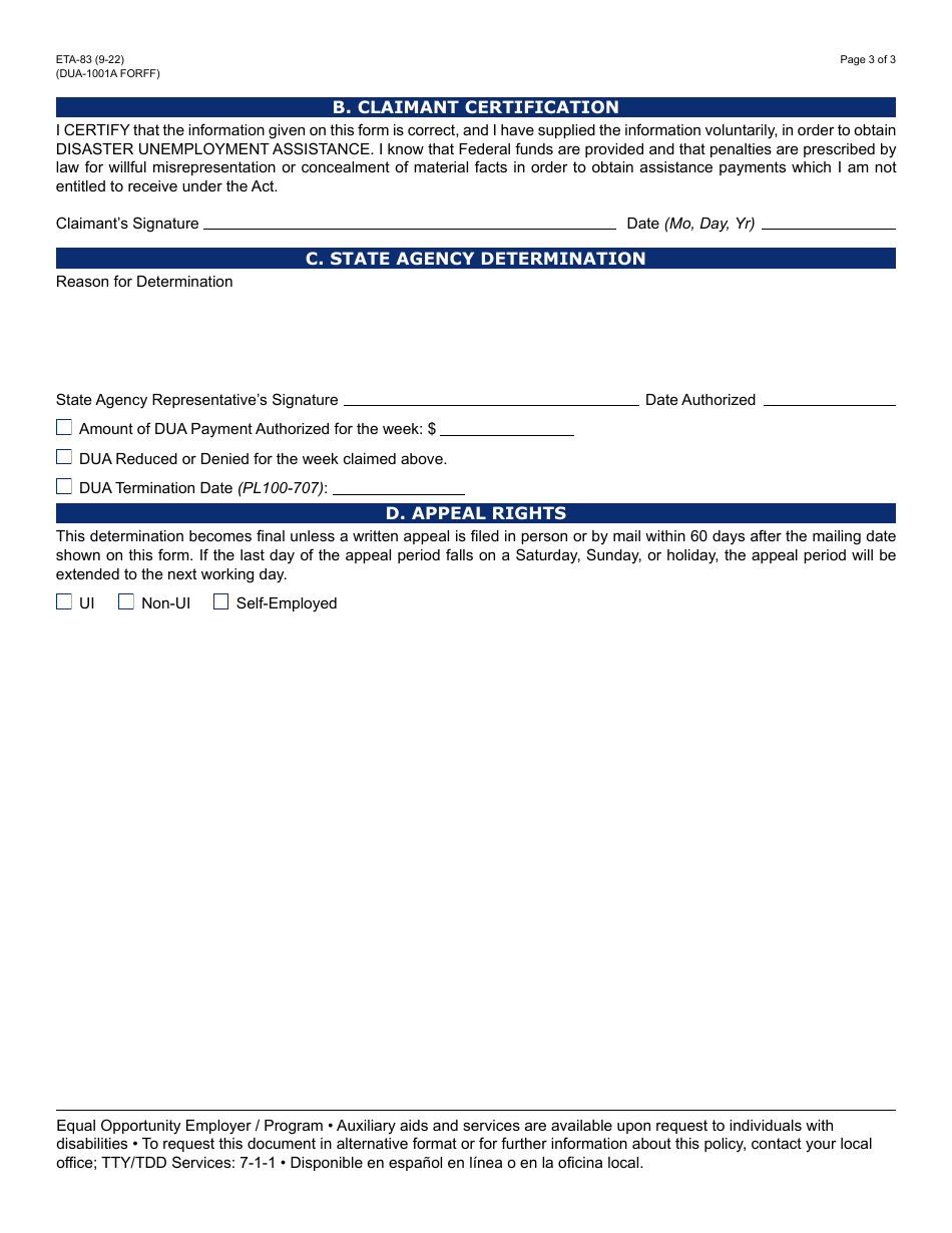 Form ETA-83 Weekly Request for Assistance - Arizona, Page 3