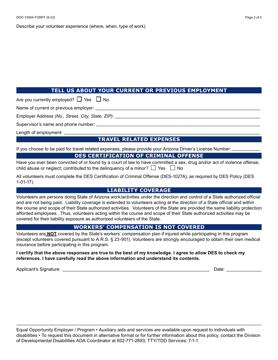 Form DDD-1390A Human Rights Committee Volunteer Application - Arizona, Page 2